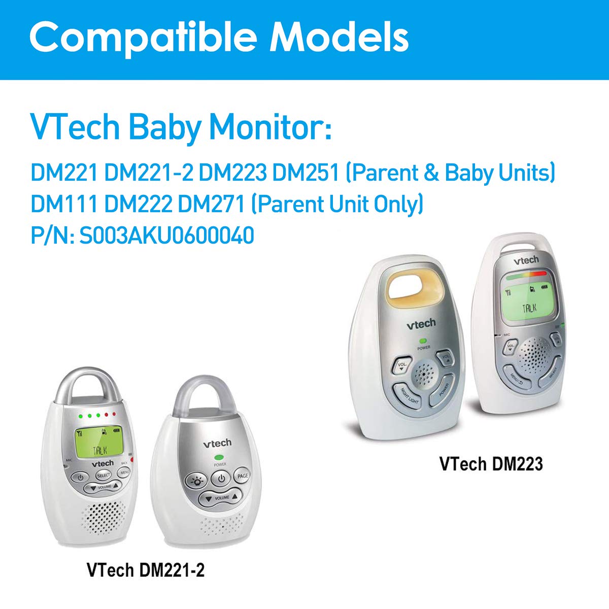 Amazon.com: Power Cord for VTech DM221 DM221-2 DM223 DM251(Parent